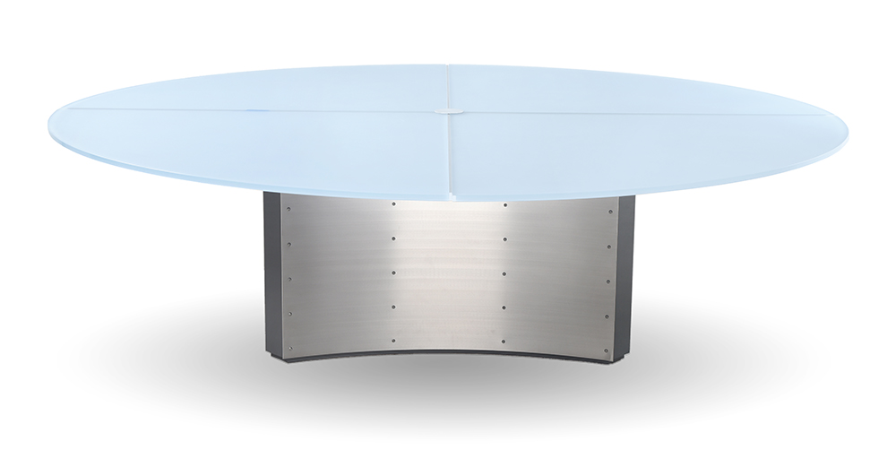 Crescent Meeting Table Blue Etched Glass