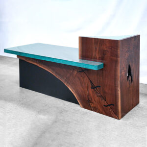Charleston Forge American Made Custom Live-Edge Walnut Fusion Glass Reception Desk