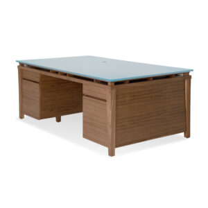 Charleston Forge American Made Custom Stoneline Walnut Desk with Glass Top